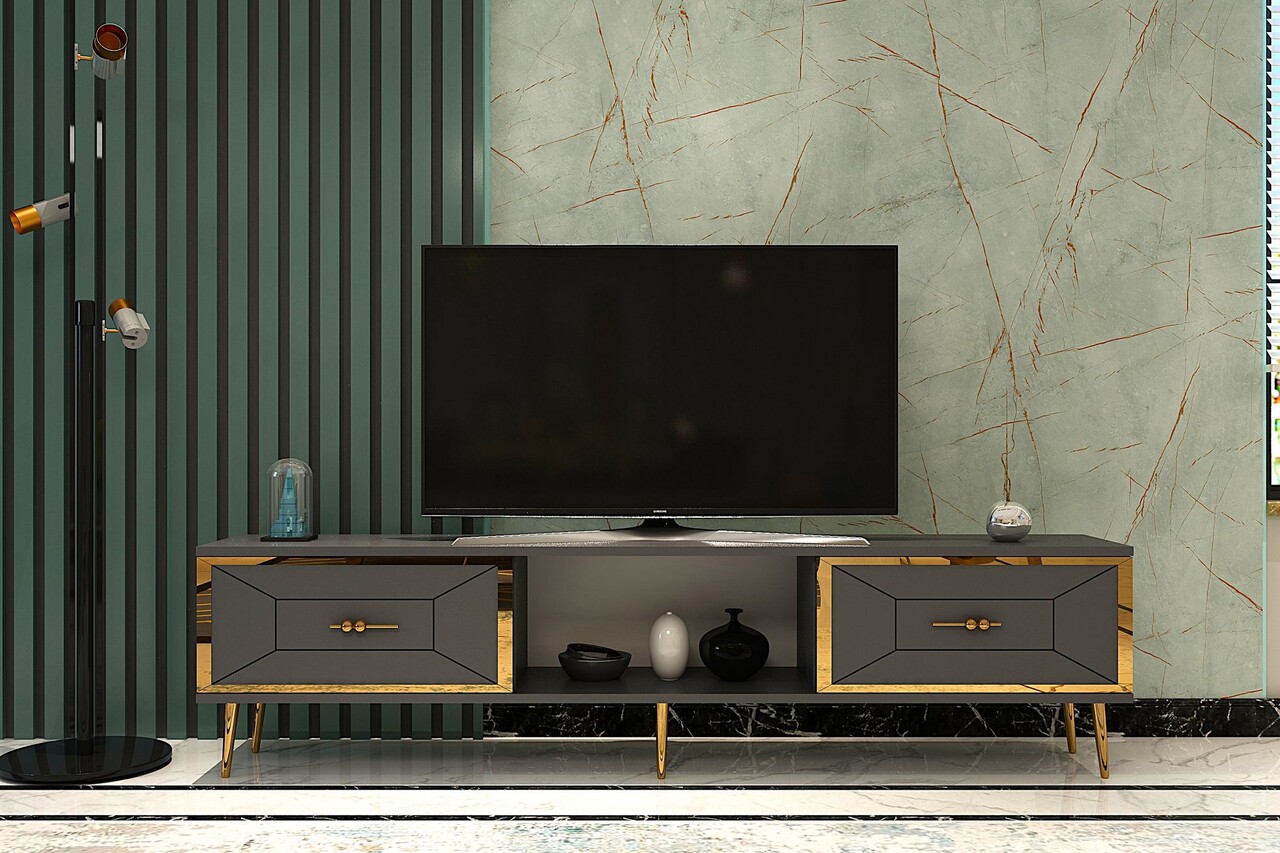 Comoda TV, Hanah Home, Arno, 150x40.6x29.6 cm, Antracit / Aur - imagine 7